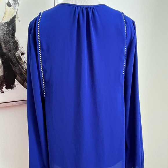 J. Crew Royal Blue Chiffon Trim Top Long Sleeve Blouse Size 4 - Picture 6 of 10